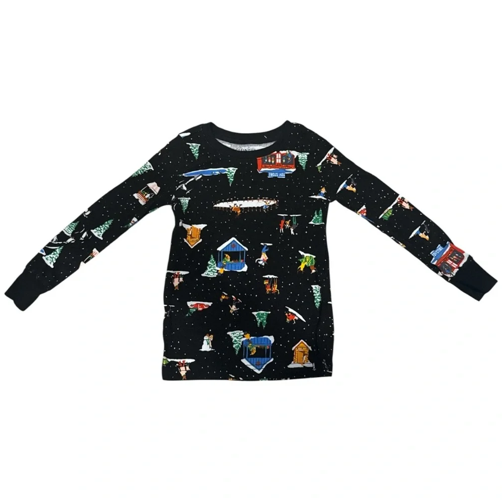 Old Navy Kids Black Pajama Set with Festive Prin Long Sleeves 100% Cotton Size3T